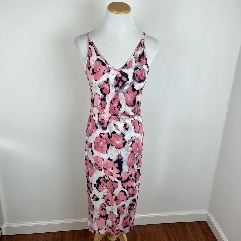 & Other Stories Cherry Blossom Floral Knit Midi Slip Dress Size 2 Pink